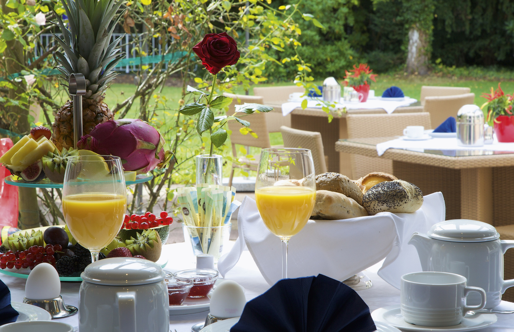 Enjoy our rich breakfast buffet. And during the summertime on our patio